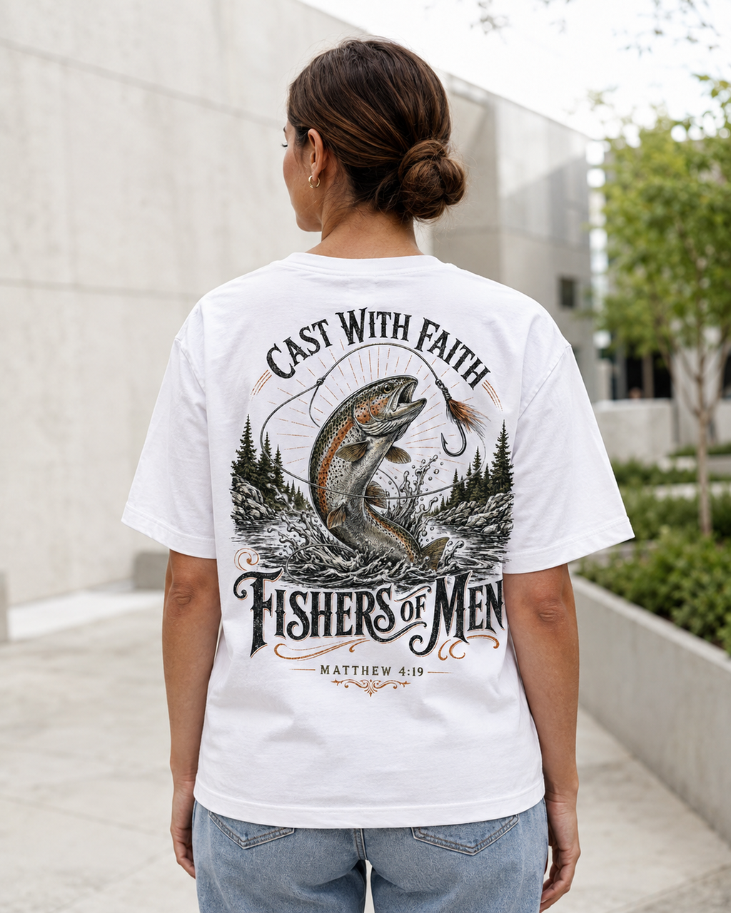 Cast With Faith Christian fishing graphic t-shirt - fabric detail