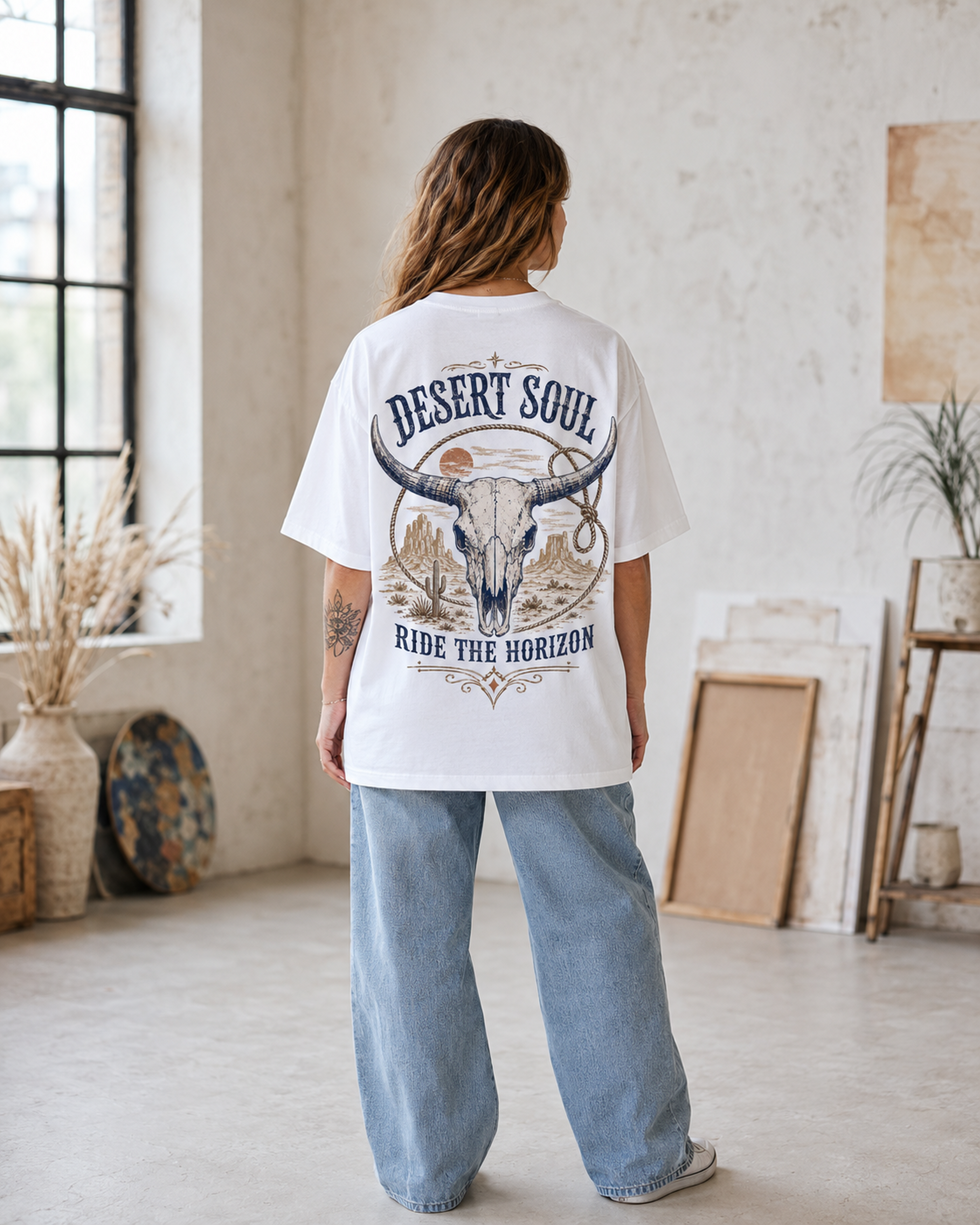 Desert Soul Western longhorn skull graphic t-shirt - fabric detail