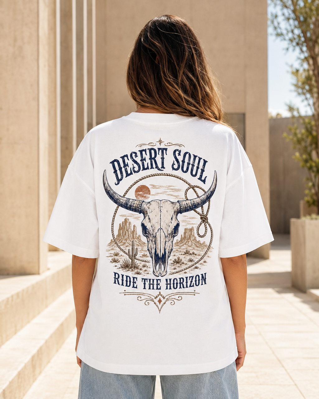 Desert Soul Western longhorn skull graphic t-shirt - detail view