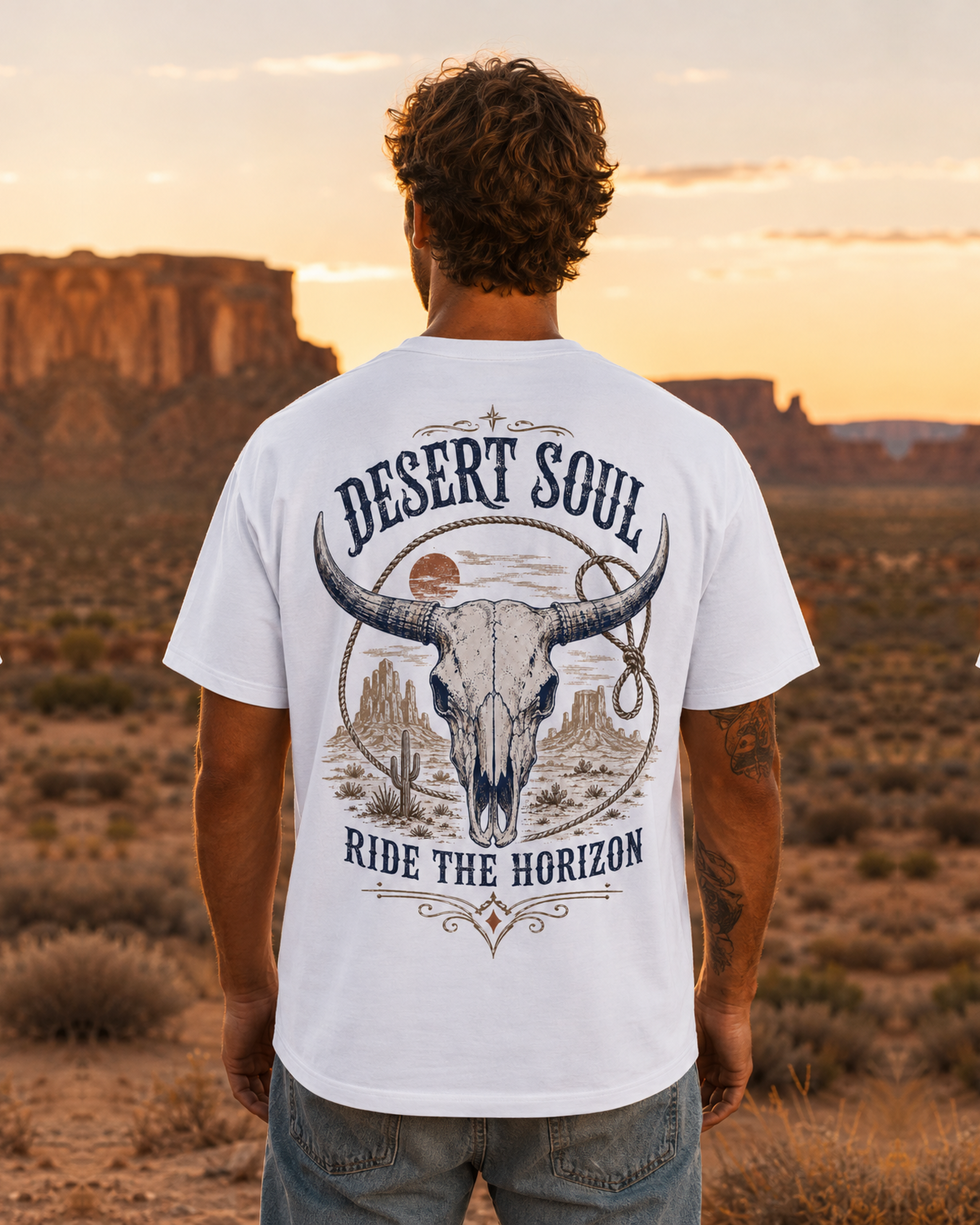 Desert Soul Western longhorn skull graphic t-shirt - detail view