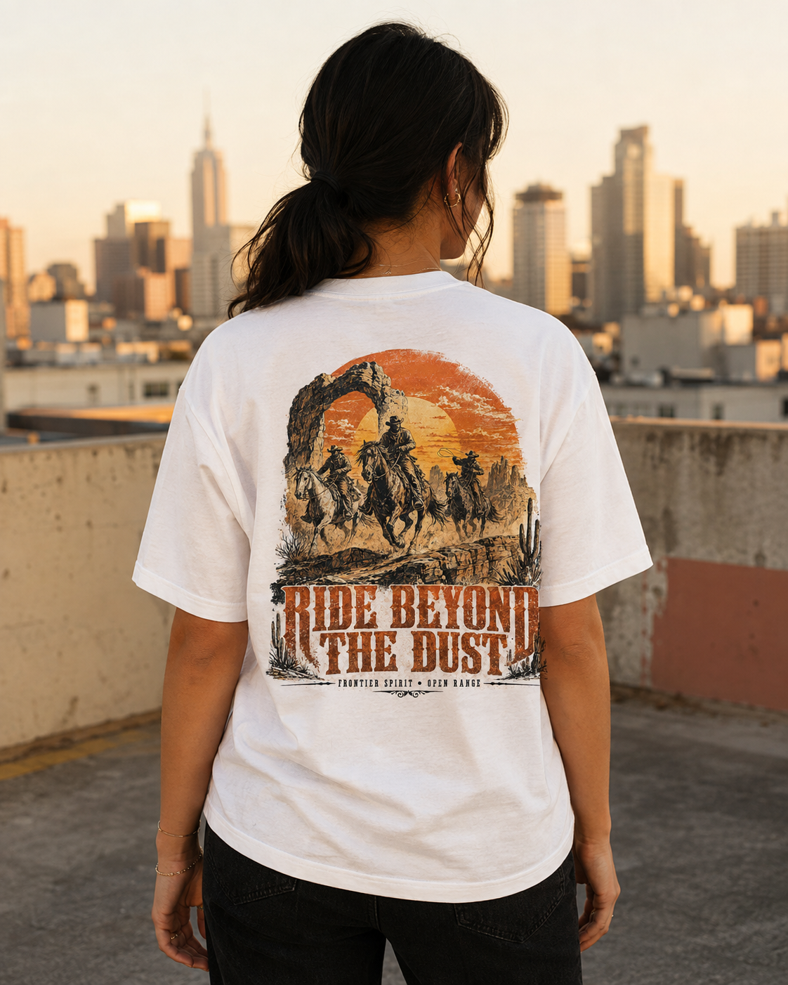 Western horse sunset graphic t-shirt - detail view