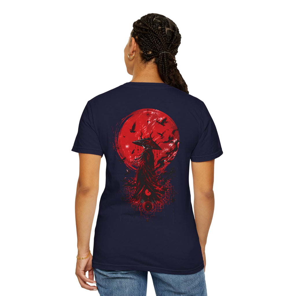 Japanese samurai red moon graphic t-shirt - product photo 47