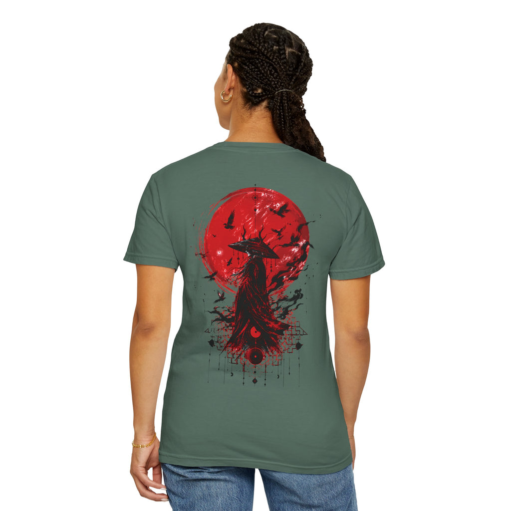 Japanese samurai red moon graphic t-shirt - product photo 45