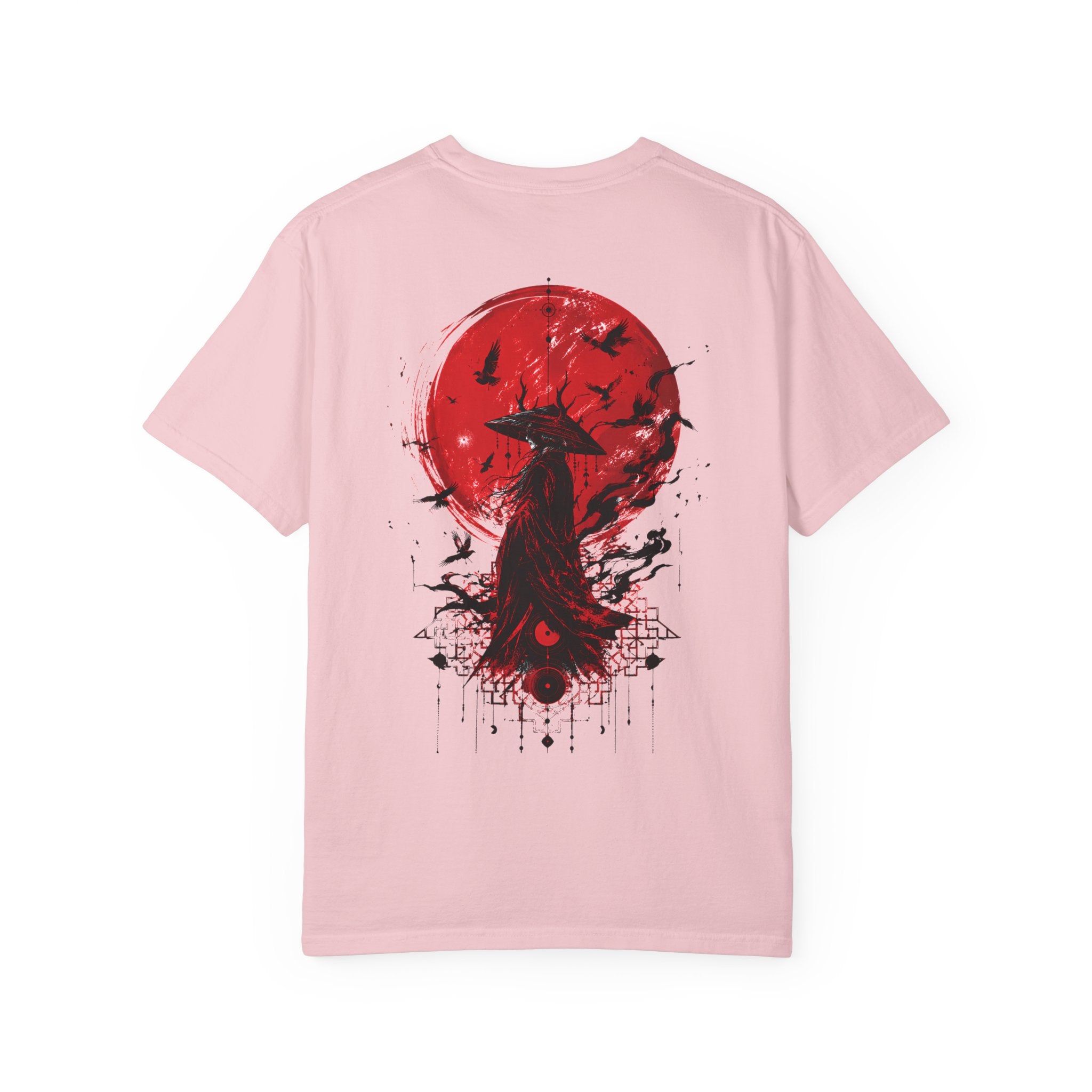Japanese samurai red moon graphic t-shirt - product photo 12