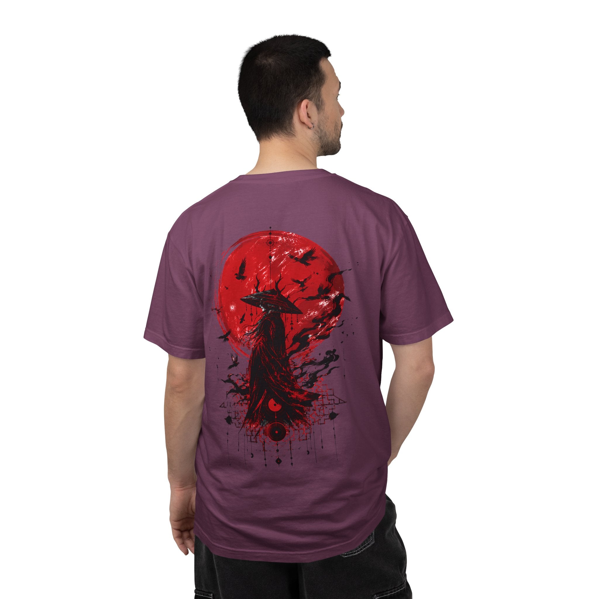 Japanese samurai red moon graphic t-shirt - product photo 38