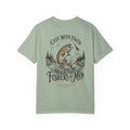 Cast With Faith Christian fishing graphic t-shirt - model wearing back view