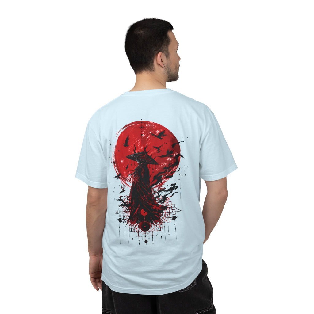 Japanese samurai red moon graphic t-shirt - product photo 32