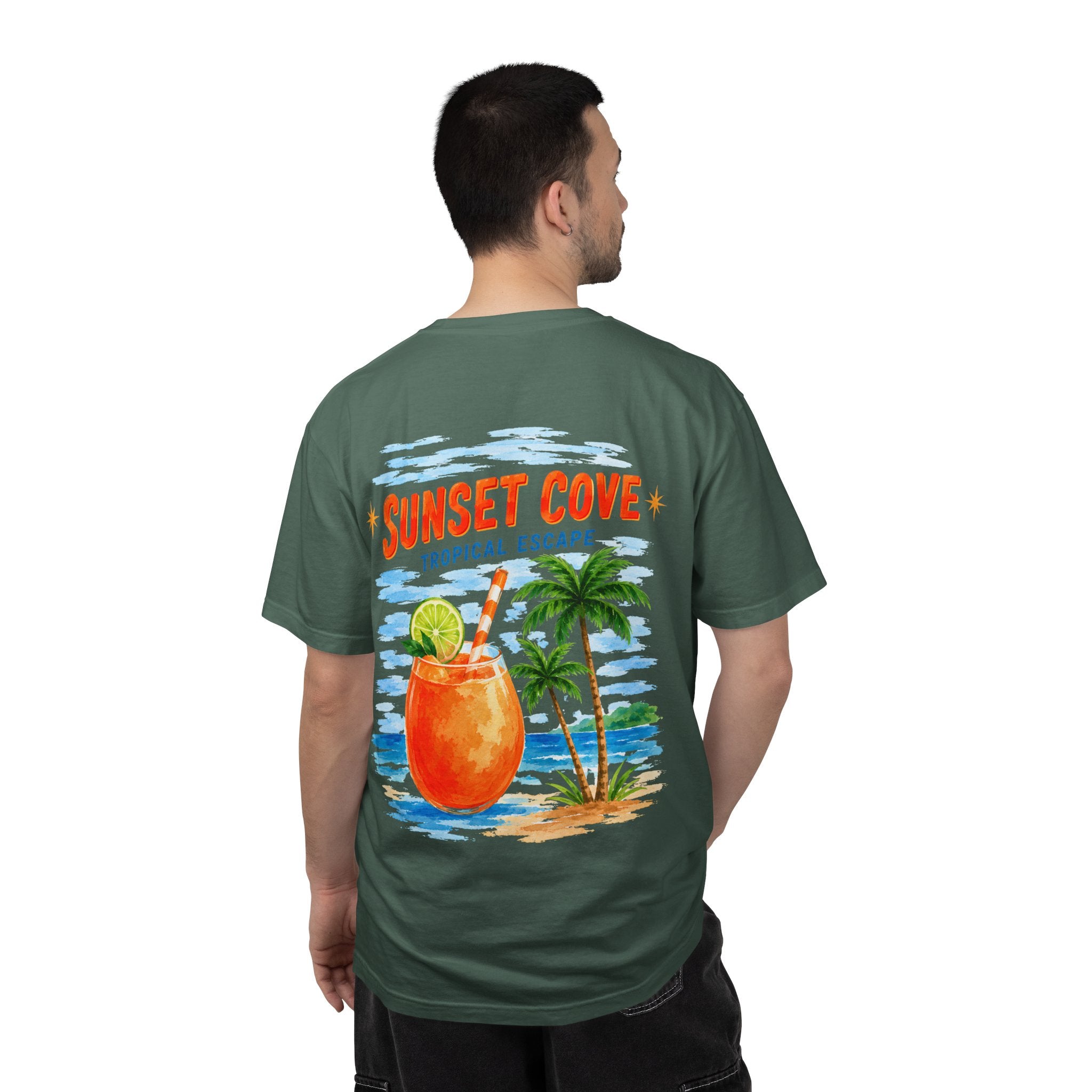 Sunset Cove tropical cocktail graphic t-shirt - product photo 3