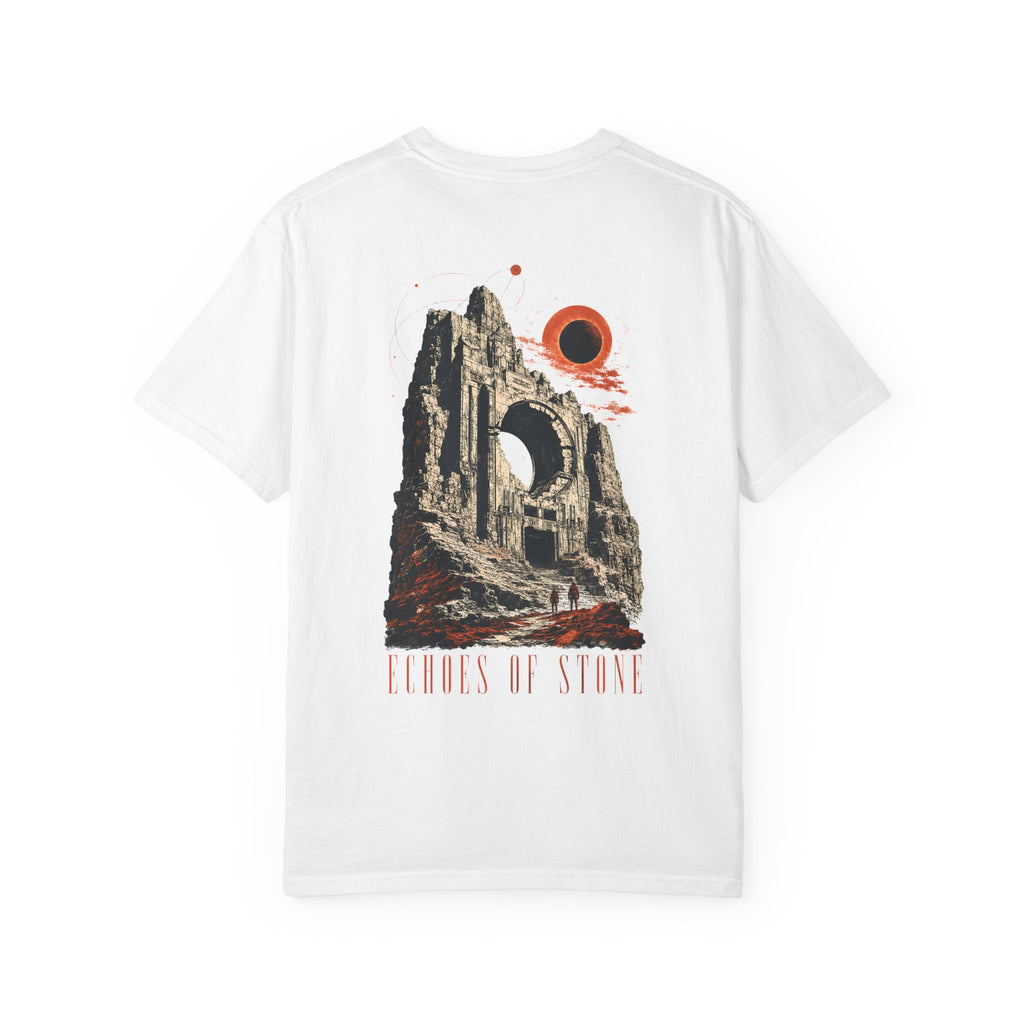 Vintage Ruins Graphic T-Shirt – Echoes of Stone Eclipse Back Print Tee