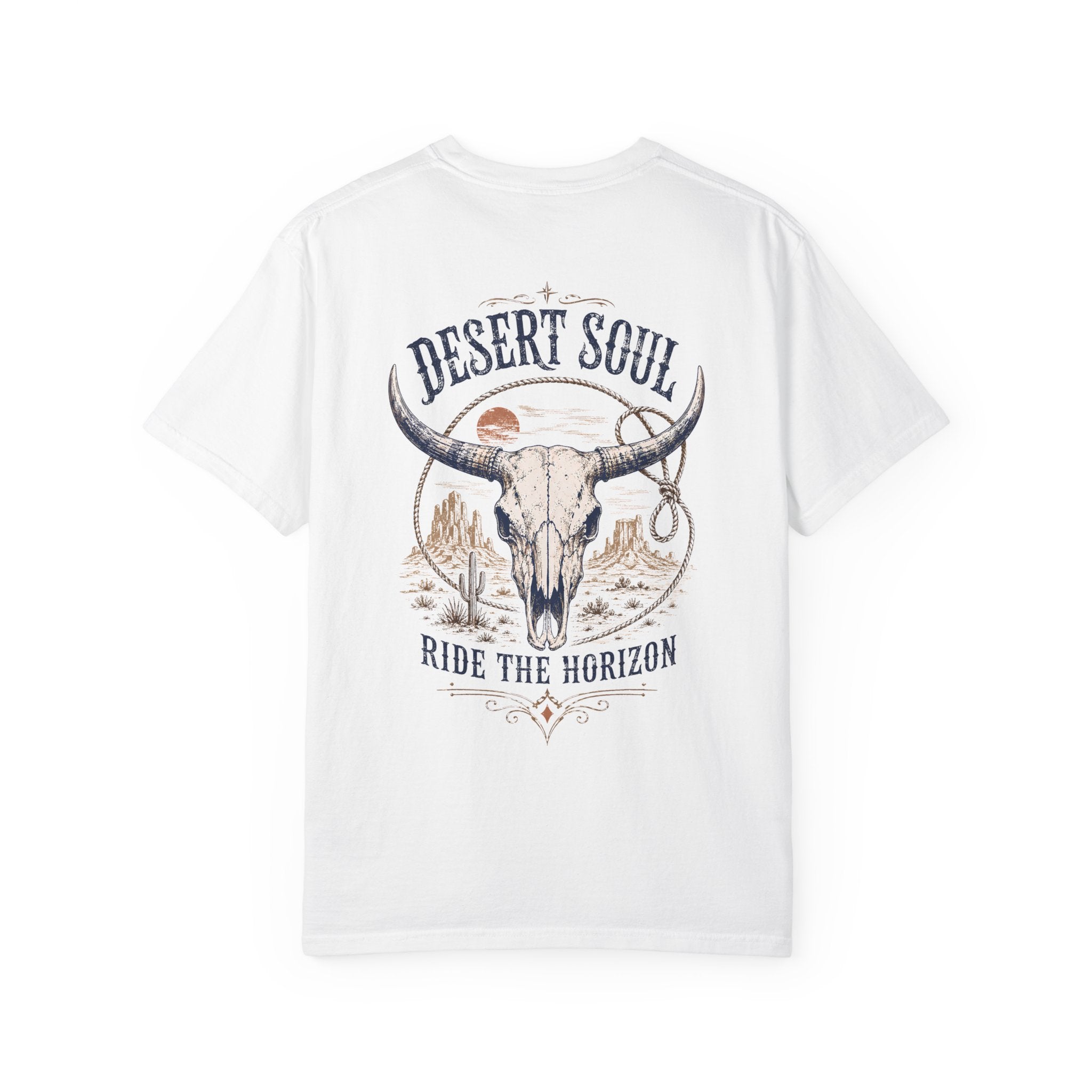 Desert Soul Western longhorn skull graphic t-shirt - detail view