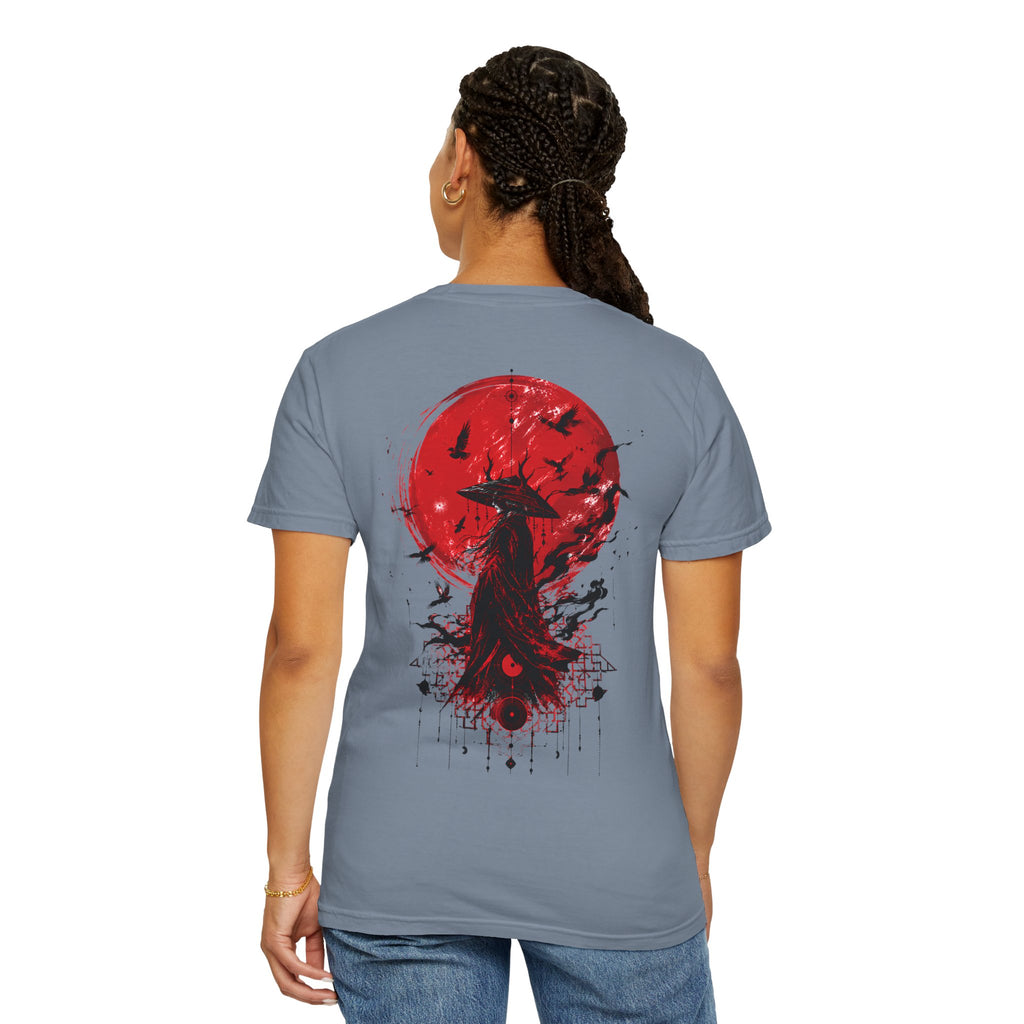 Japanese samurai red moon graphic t-shirt - product photo 31