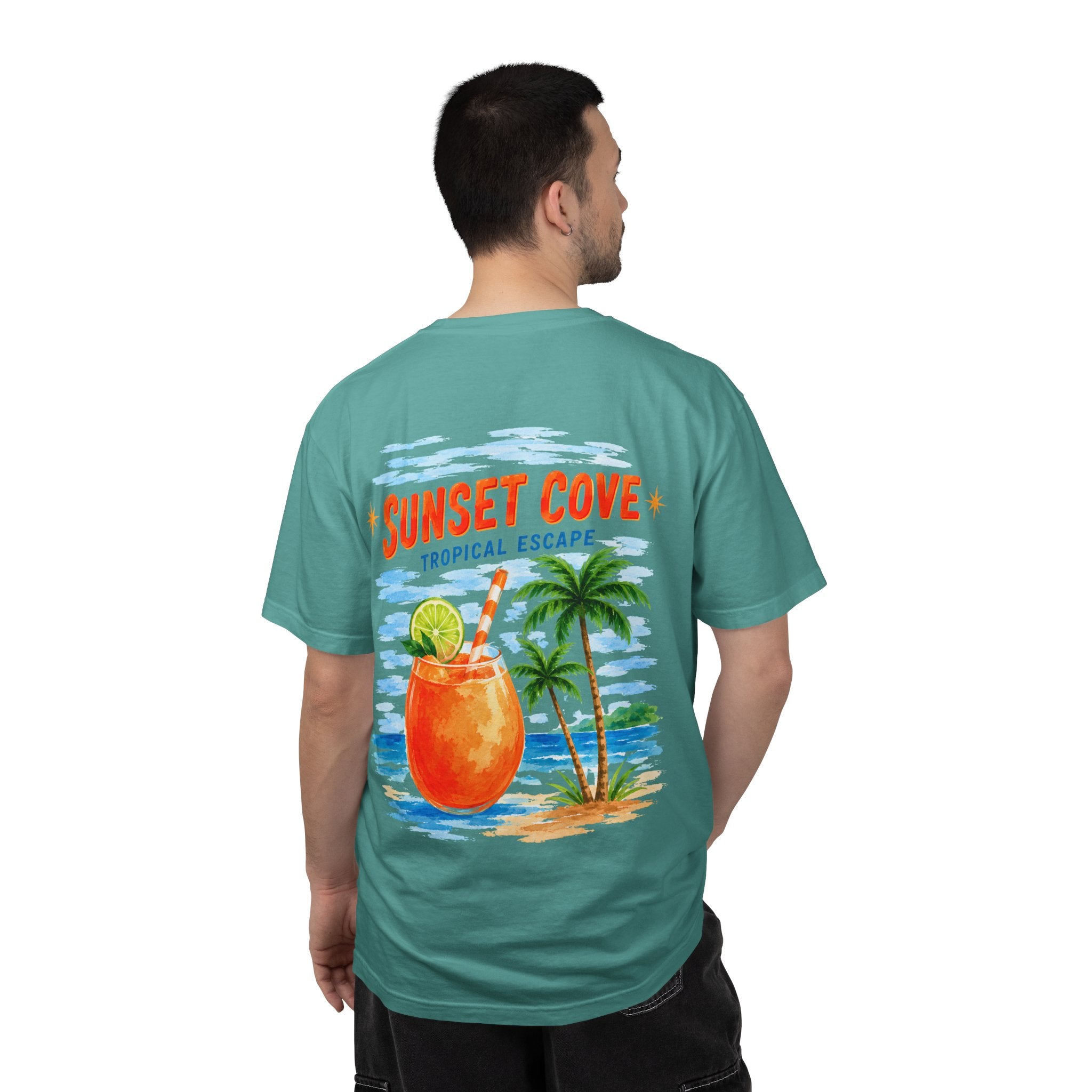 Sunset Cove tropical cocktail graphic t-shirt - product photo 4