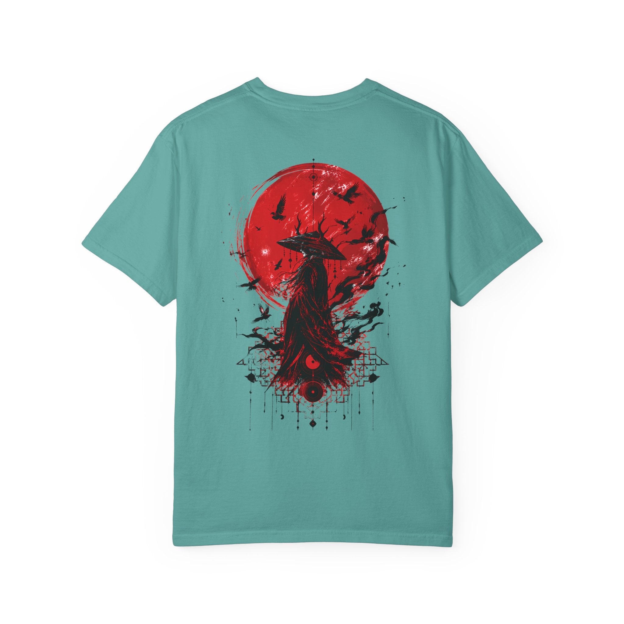Japanese samurai red moon graphic t-shirt - color option