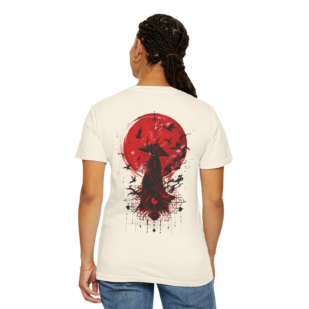 Japanese samurai red moon graphic t-shirt - product photo 25