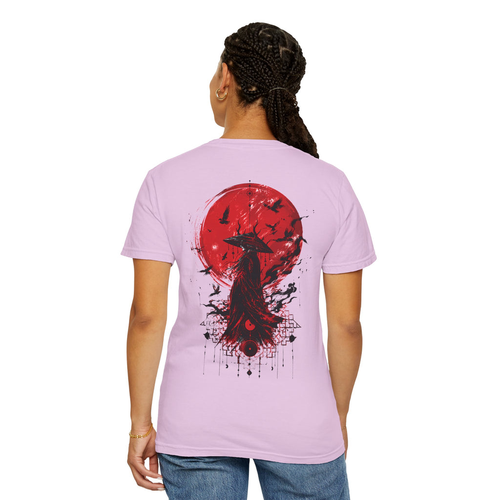 Japanese samurai red moon graphic t-shirt - product photo 23
