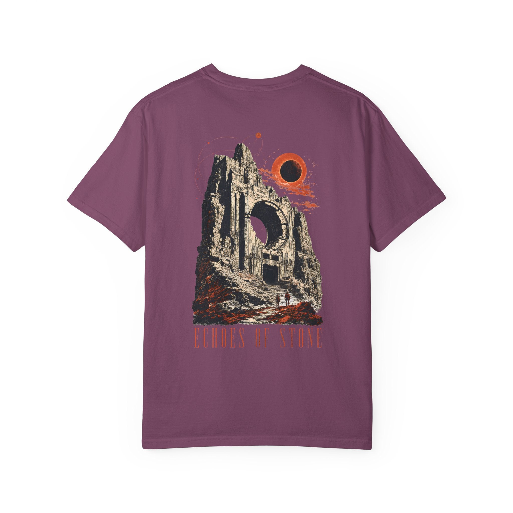 Vintage Ruins Graphic T-Shirt – Echoes of Stone Eclipse Back Print Tee