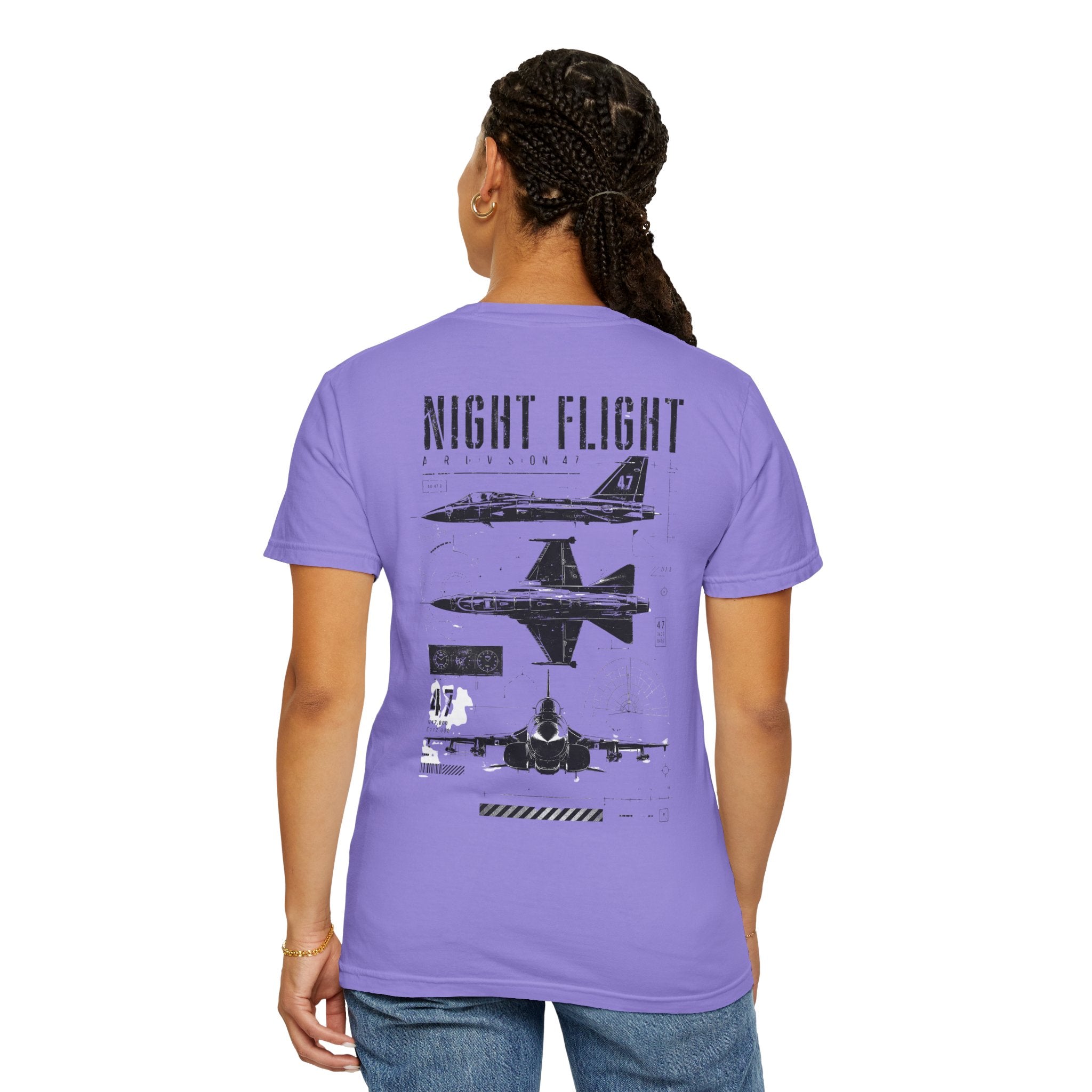 Night Flight Jet Graphic T-Shirt, Vintage Aviation Relaxed Fit Tee
