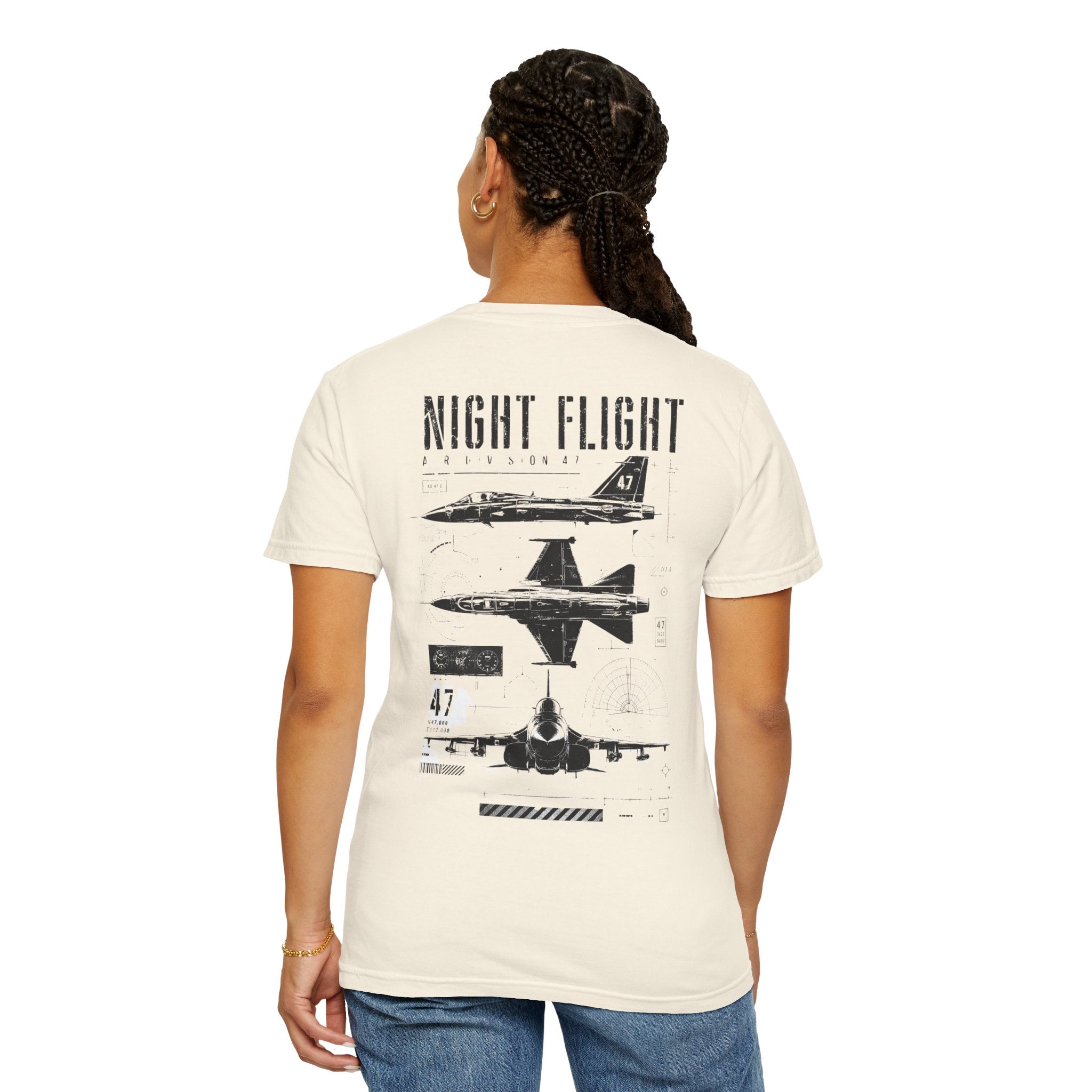 Night Flight Jet Graphic T-Shirt, Vintage Aviation Relaxed Fit Tee