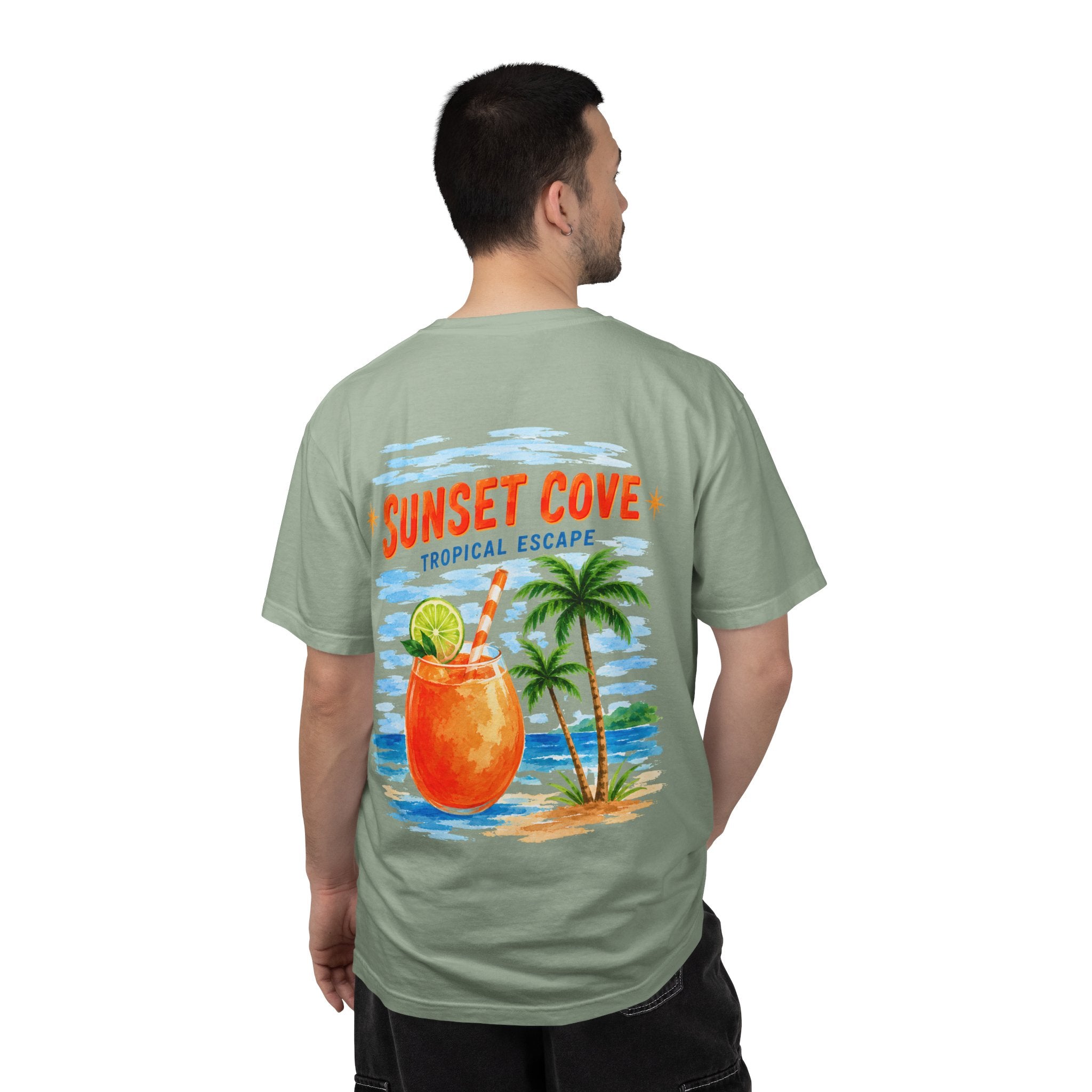 Sunset Cove tropical cocktail graphic t-shirt - product photo 2
