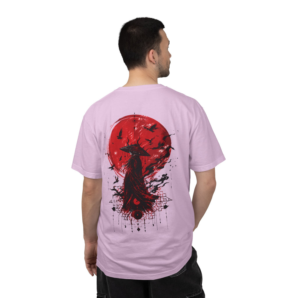 Japanese samurai red moon graphic t-shirt - product photo 22