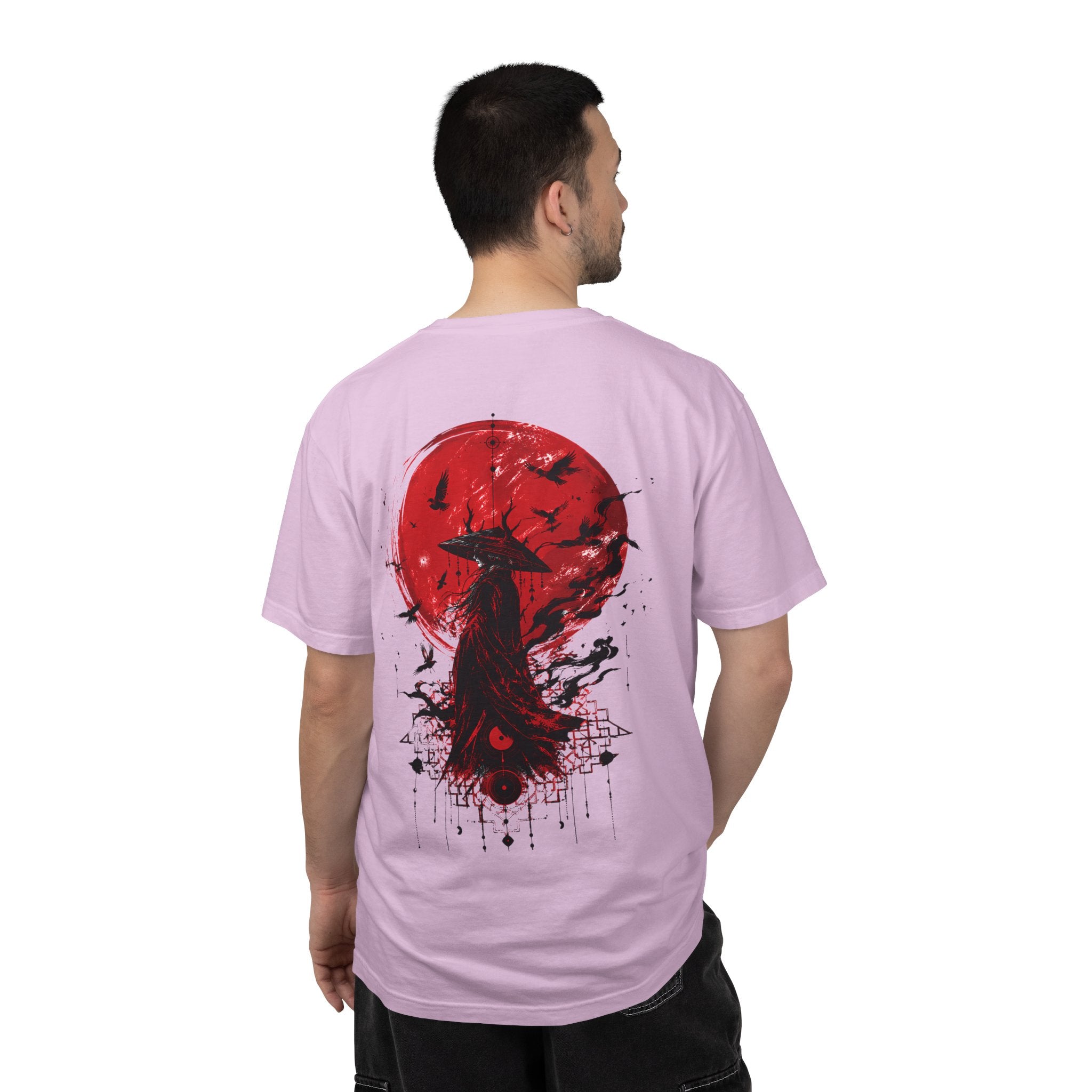 Japanese samurai red moon graphic t-shirt - product photo 22