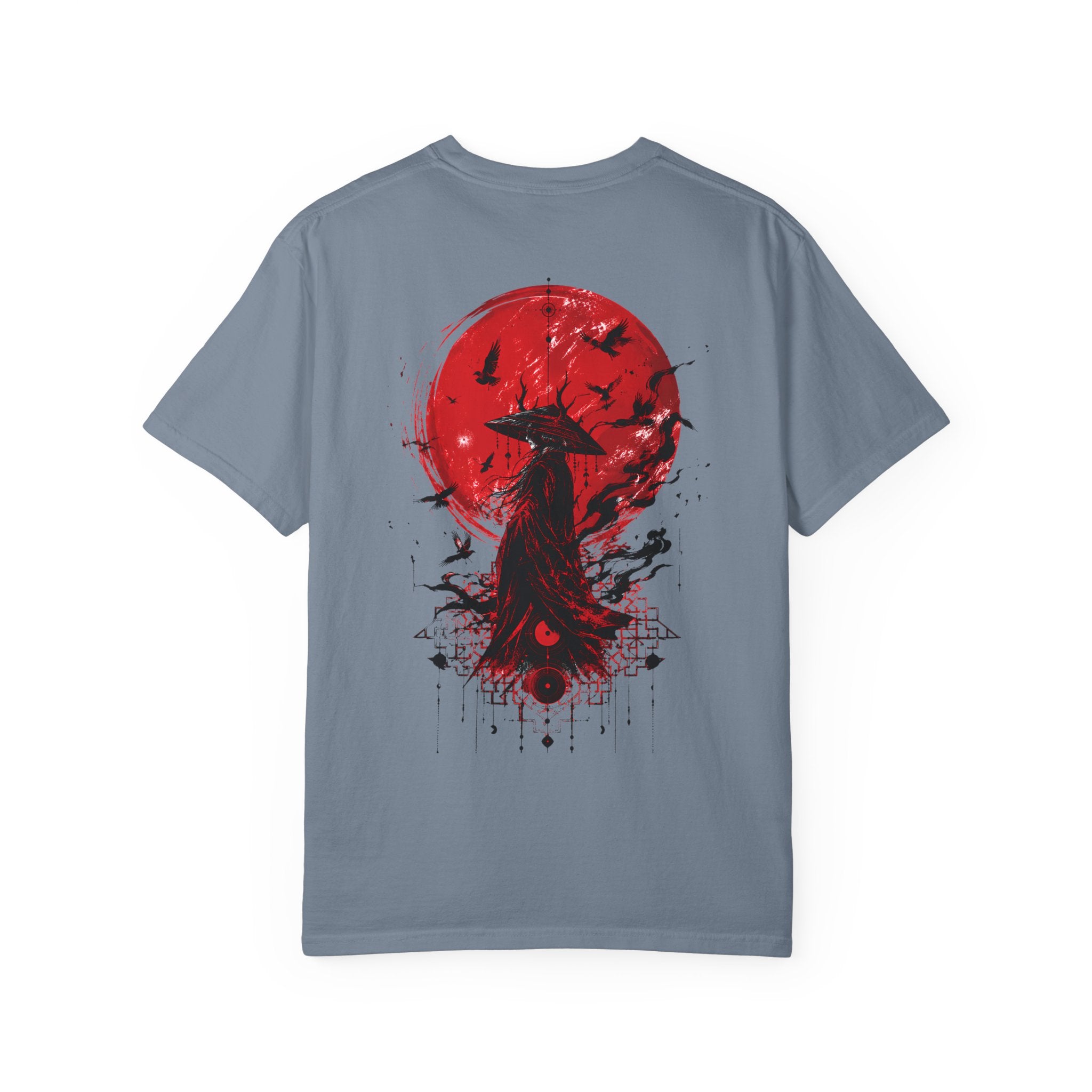 Japanese samurai red moon graphic t-shirt - color option
