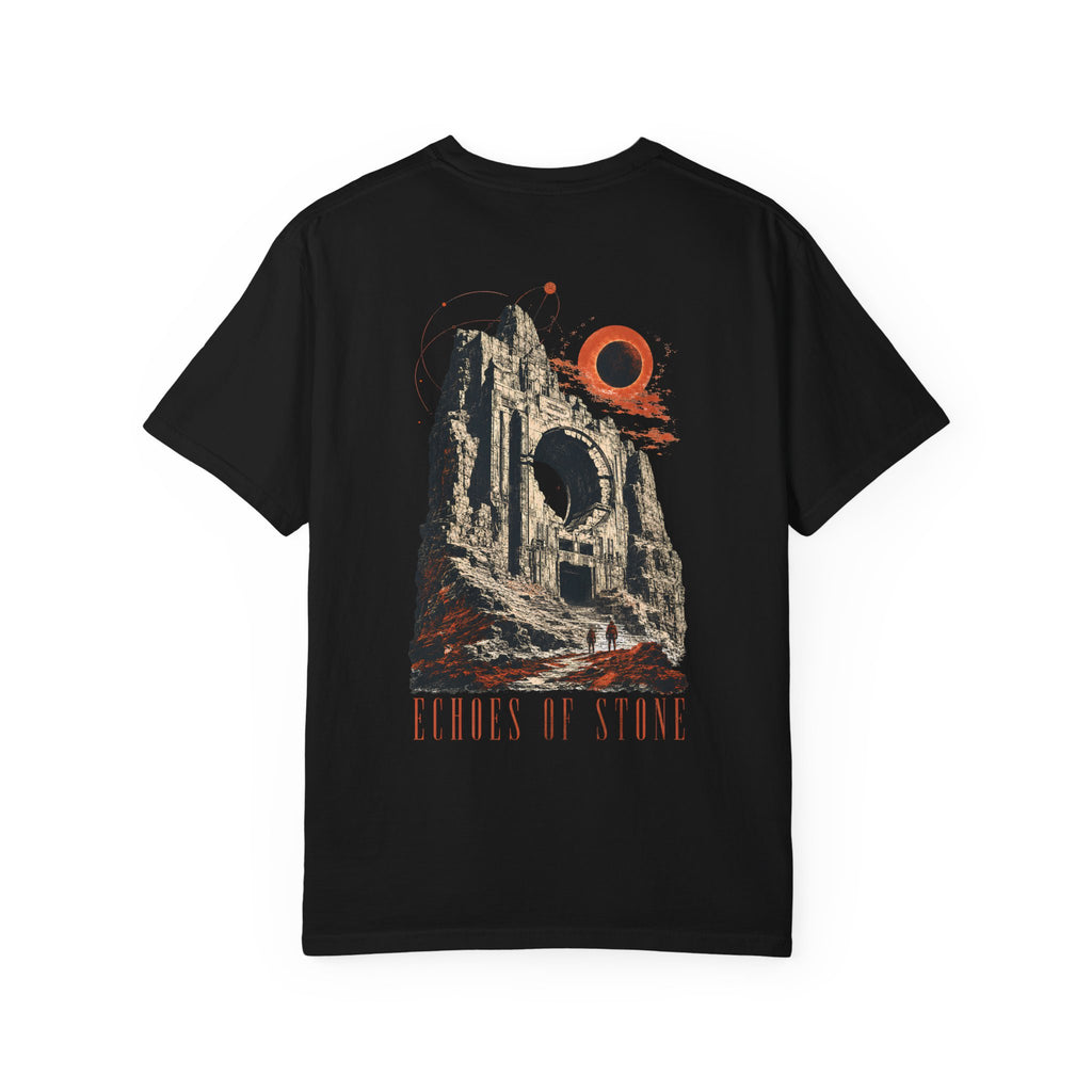 Vintage Ruins Graphic T-Shirt – Echoes of Stone Eclipse Back Print Tee