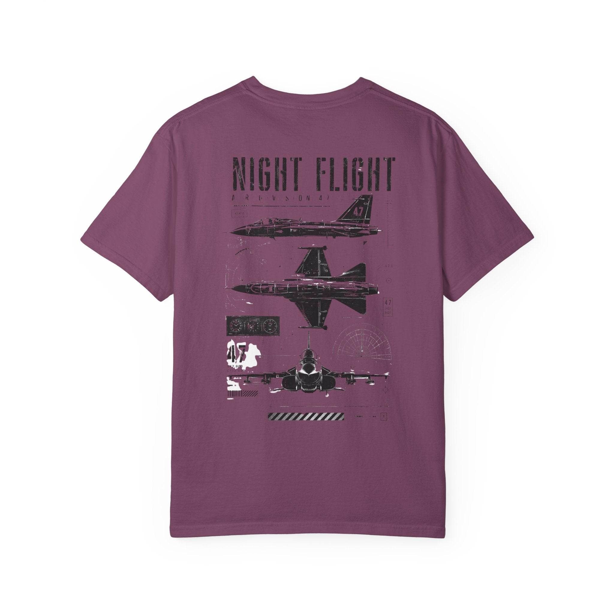 Night Flight Jet Graphic T-Shirt, Vintage Aviation Relaxed Fit Tee