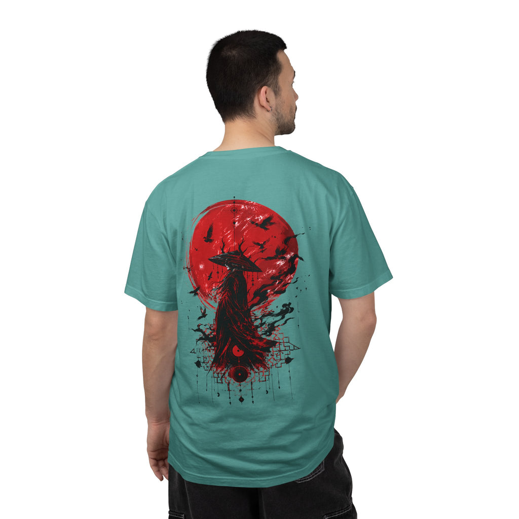 Japanese samurai red moon graphic t-shirt - product photo 36