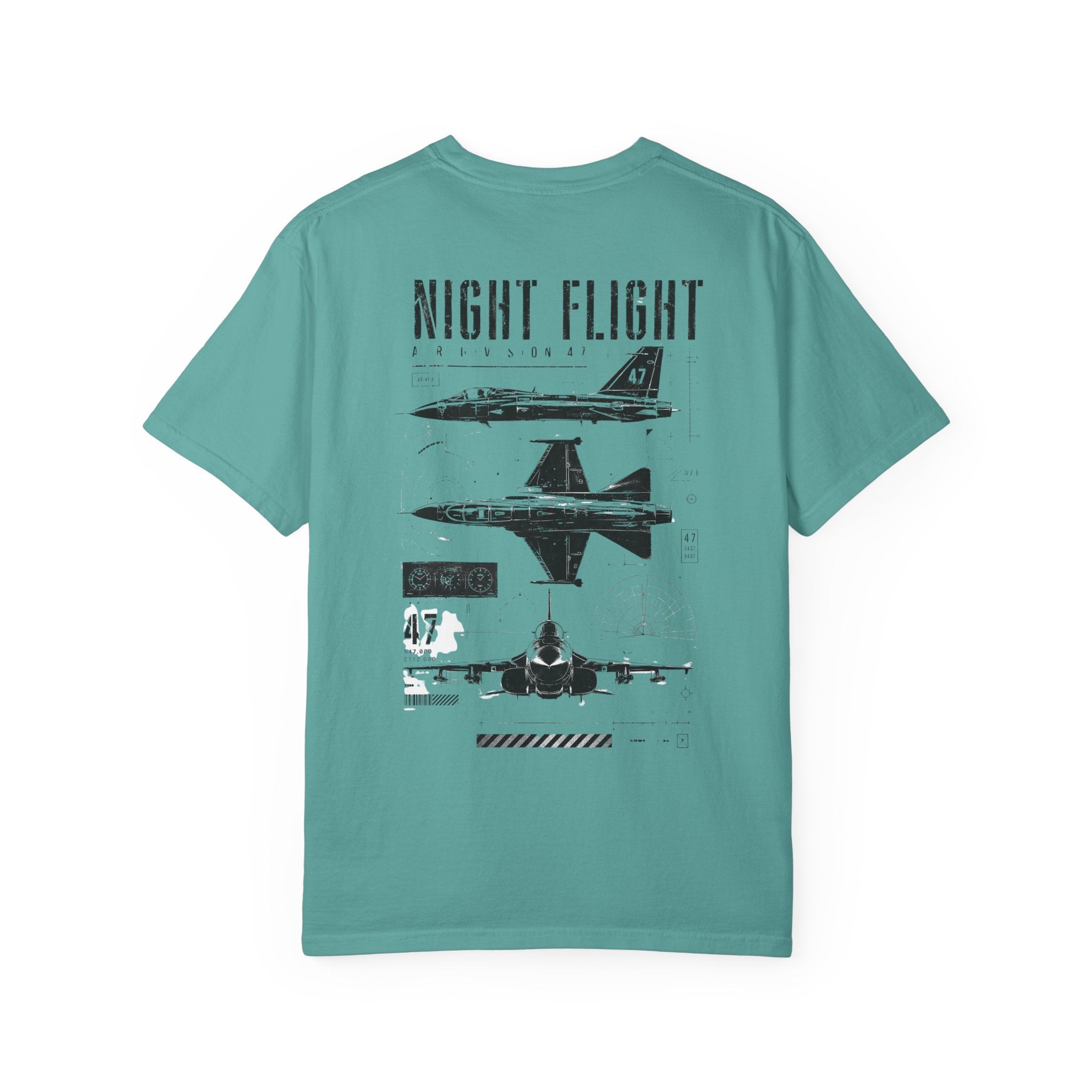 Night Flight Jet Graphic T-Shirt, Vintage Aviation Relaxed Fit Tee