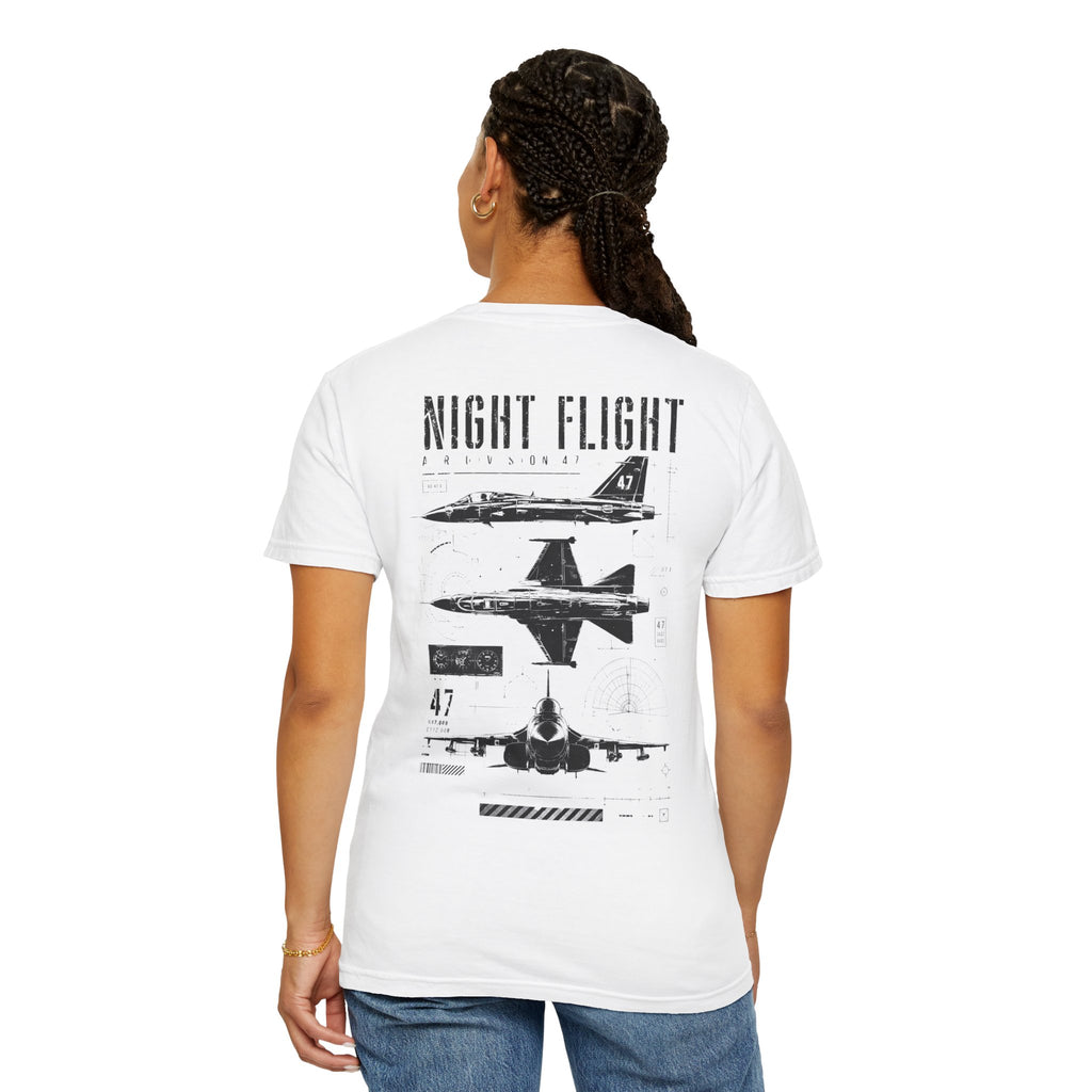 Night Flight Jet Graphic T-Shirt, Vintage Aviation Relaxed Fit Tee