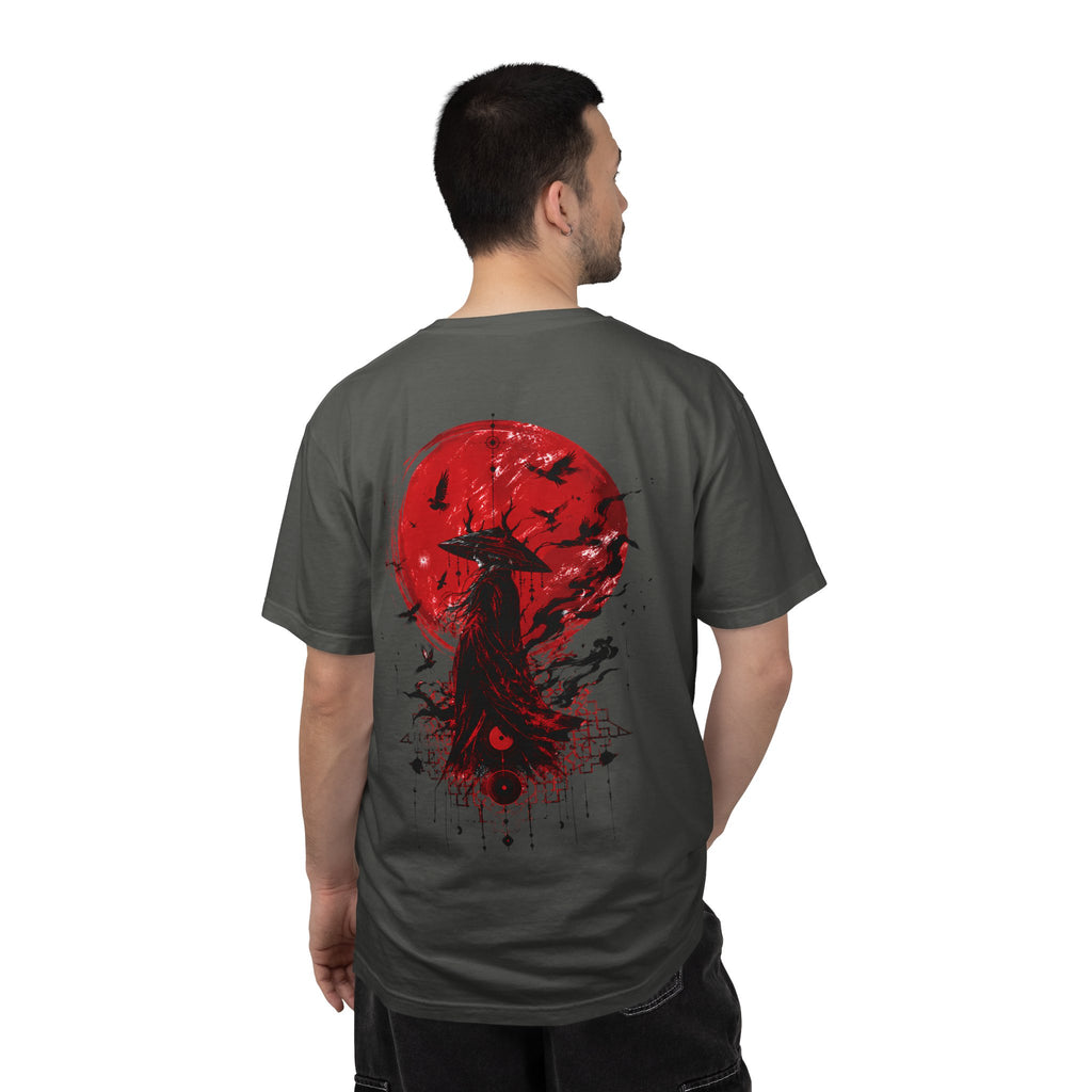 Japanese samurai red moon graphic t-shirt - product photo 26