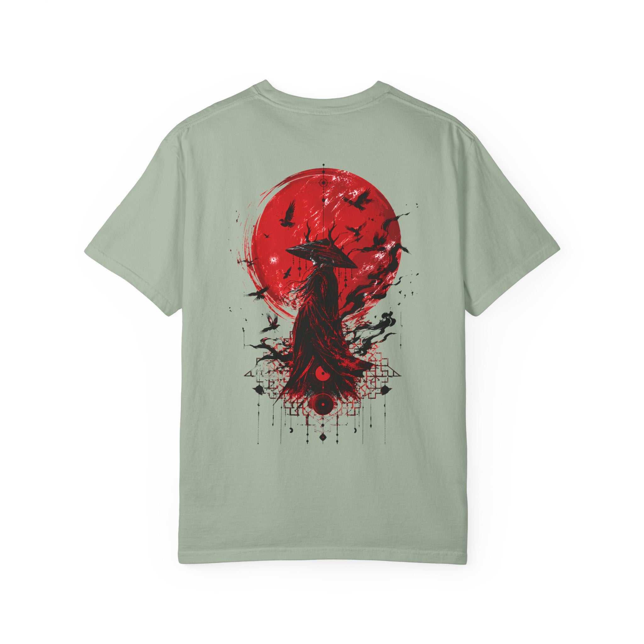 Japanese samurai red moon graphic t-shirt - product photo 11