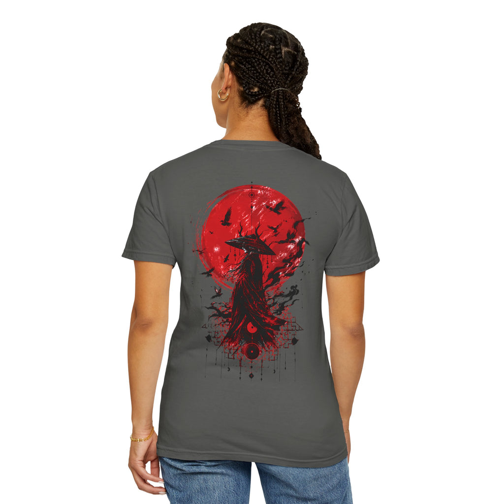 Japanese samurai red moon graphic t-shirt - product photo 27
