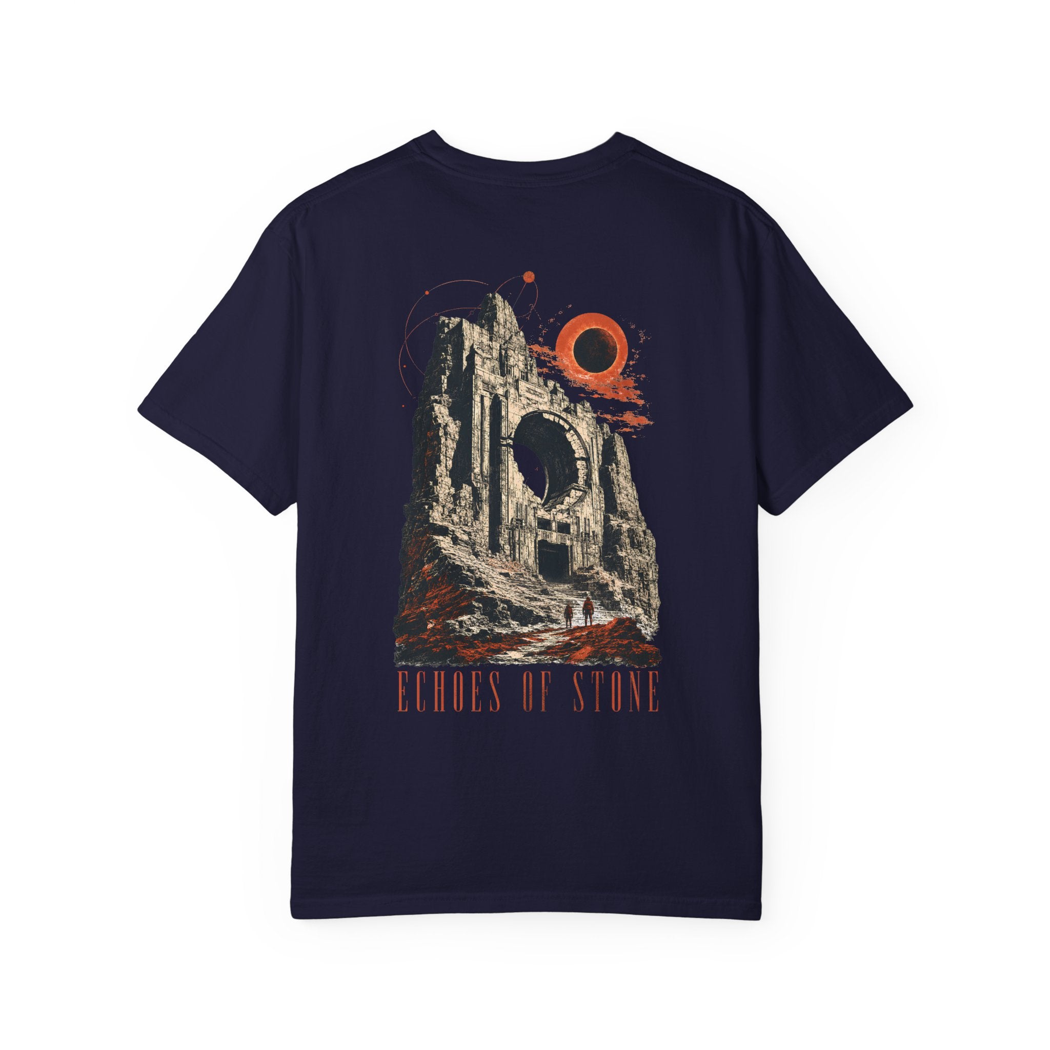 Vintage Ruins Graphic T-Shirt – Echoes of Stone Eclipse Back Print Tee