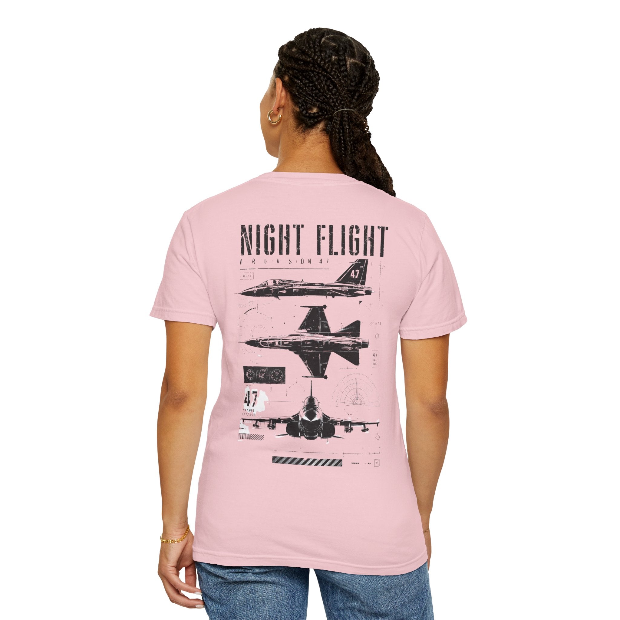Night Flight Jet Graphic T-Shirt, Vintage Aviation Relaxed Fit Tee