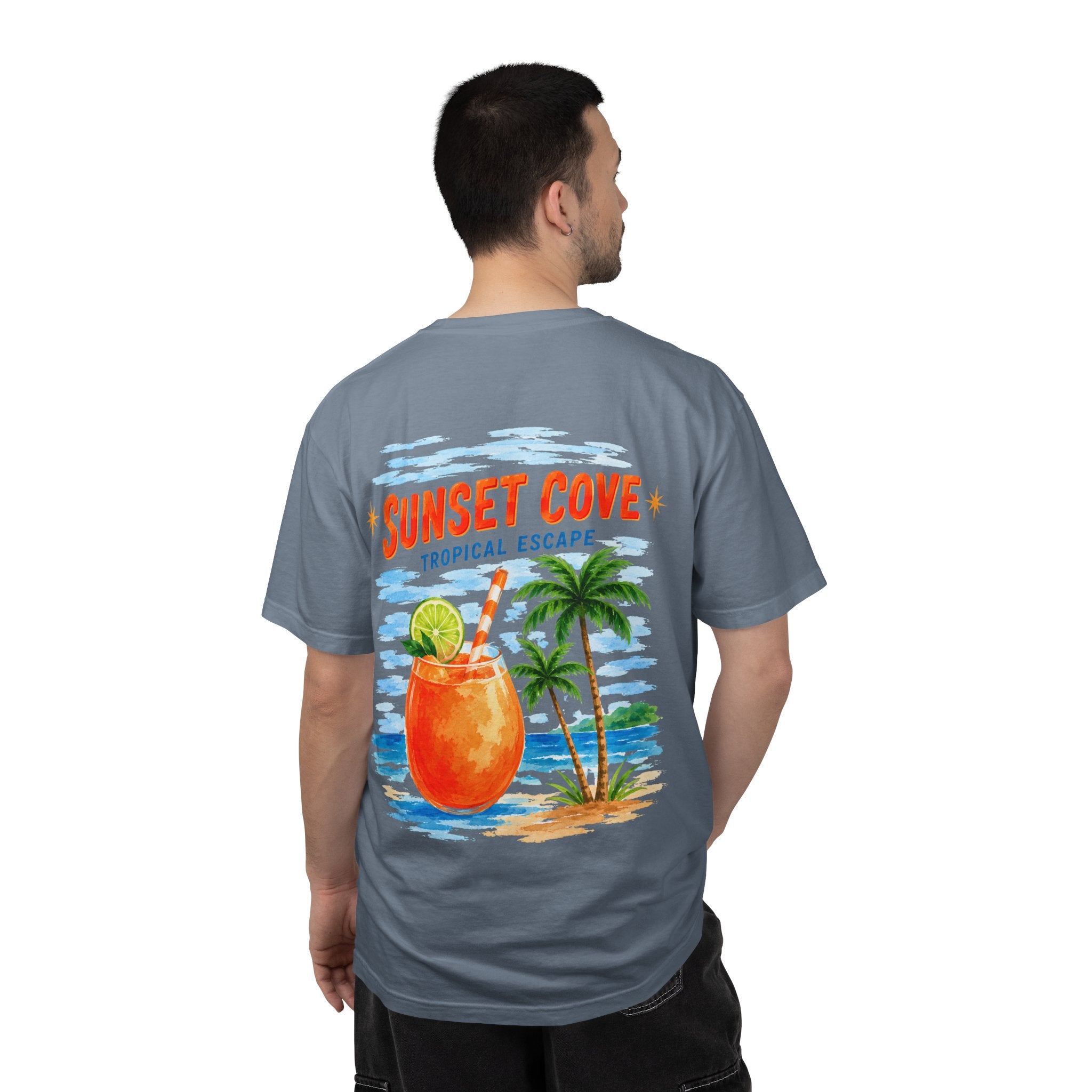 Sunset Cove tropical cocktail graphic t-shirt - product photo 6