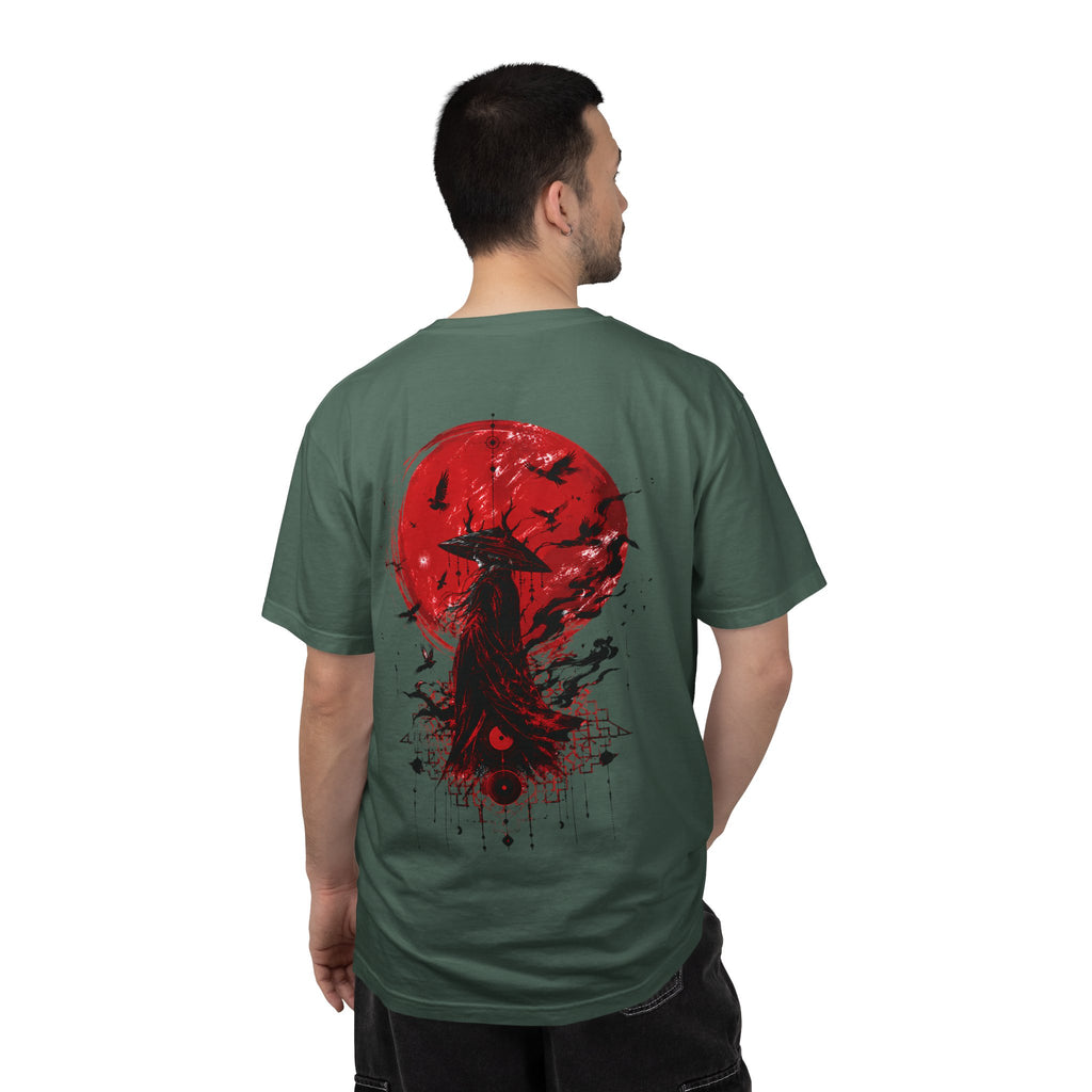 Japanese samurai red moon graphic t-shirt - product photo 44